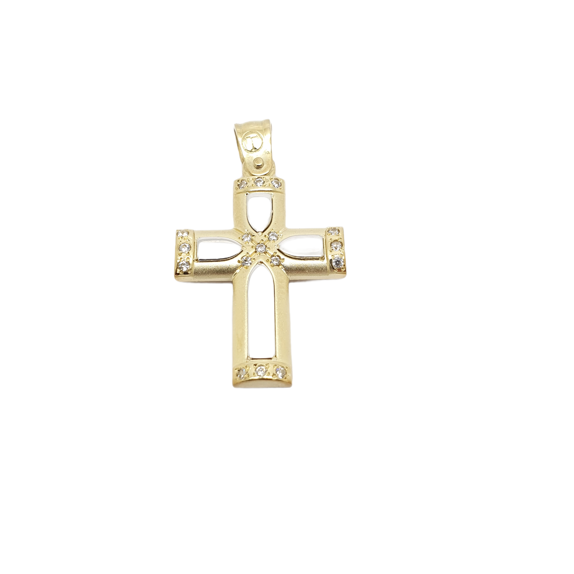 Goden cross k14 with zircon and white gold details k14  (code H1895)